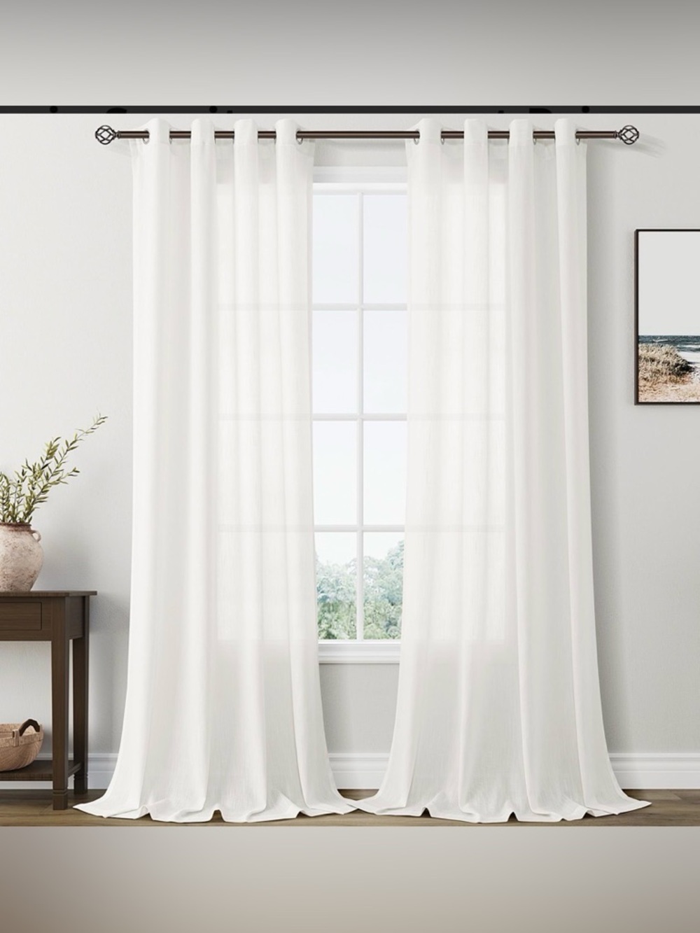 Linen Curtains 52x90 Ivory Semi Sheer Light Filtering Grommet Panels